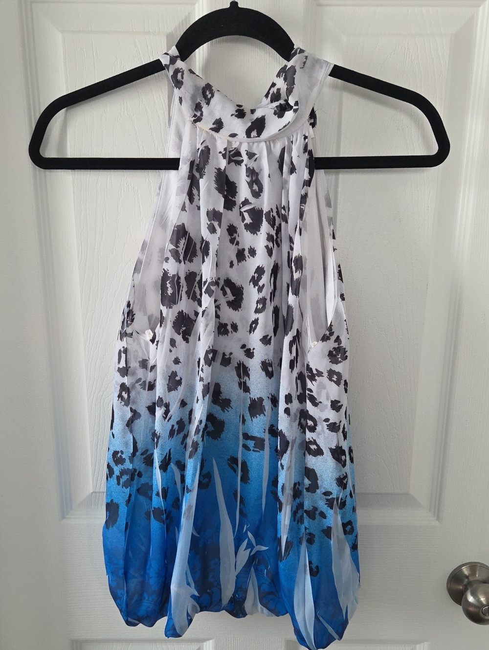 Vintage Y2K Dots Ombre Blue Leopard Halter Top Bubble Hem Sz M